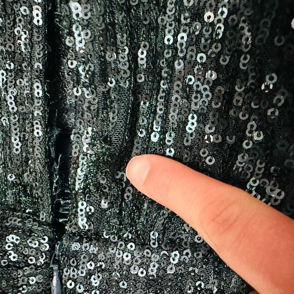 JONATHAN SIMKHAI Sequin Embroidered Long Sleeve Draped Front Marine Gown Size 2 - Picture 13 of 14